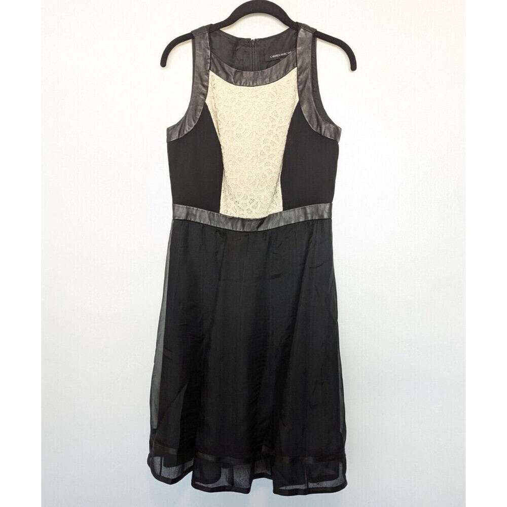 Carmen Marc Valvo Dress Womens 6 Black Silk Leather Lace Whimisgoth Fairy Mature